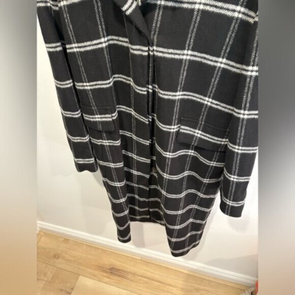 MANGO CHECKERED LONG WOOL BLEND COAT- XS - Picture 3 of 9